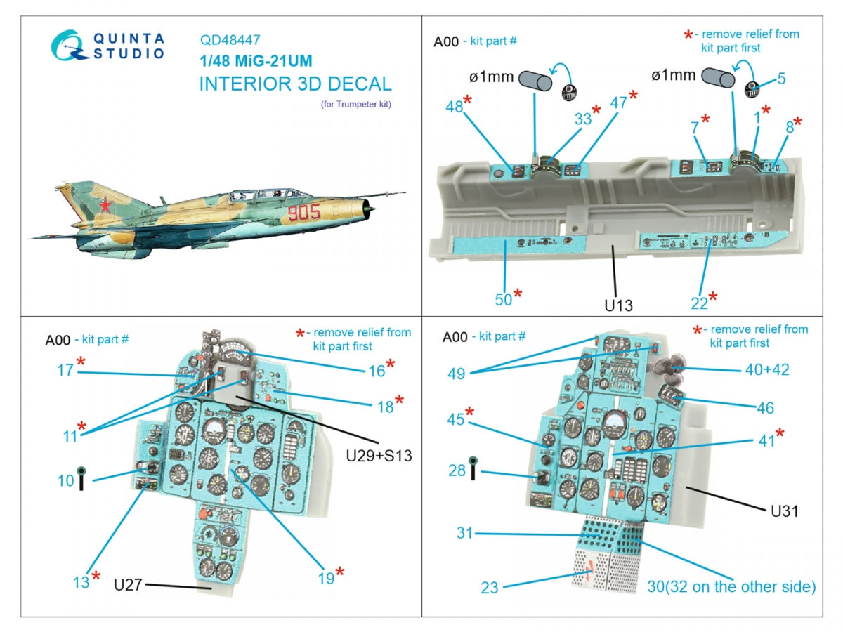 Quinta Studio QD48447 MiG-21UM 3D-Printed coloured Interior on decal paper (Trumpeter) 1/48 – imagen 8
