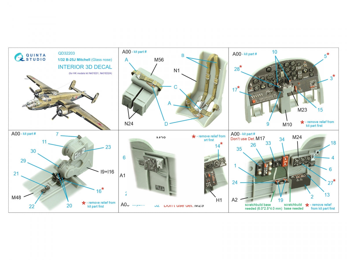 Quinta Studio QD32203 B-25J Mitchell Glass nose 3D-Printed &amp;amp; coloured Interior on decal paper (HK models) 1/32 – immagine 2