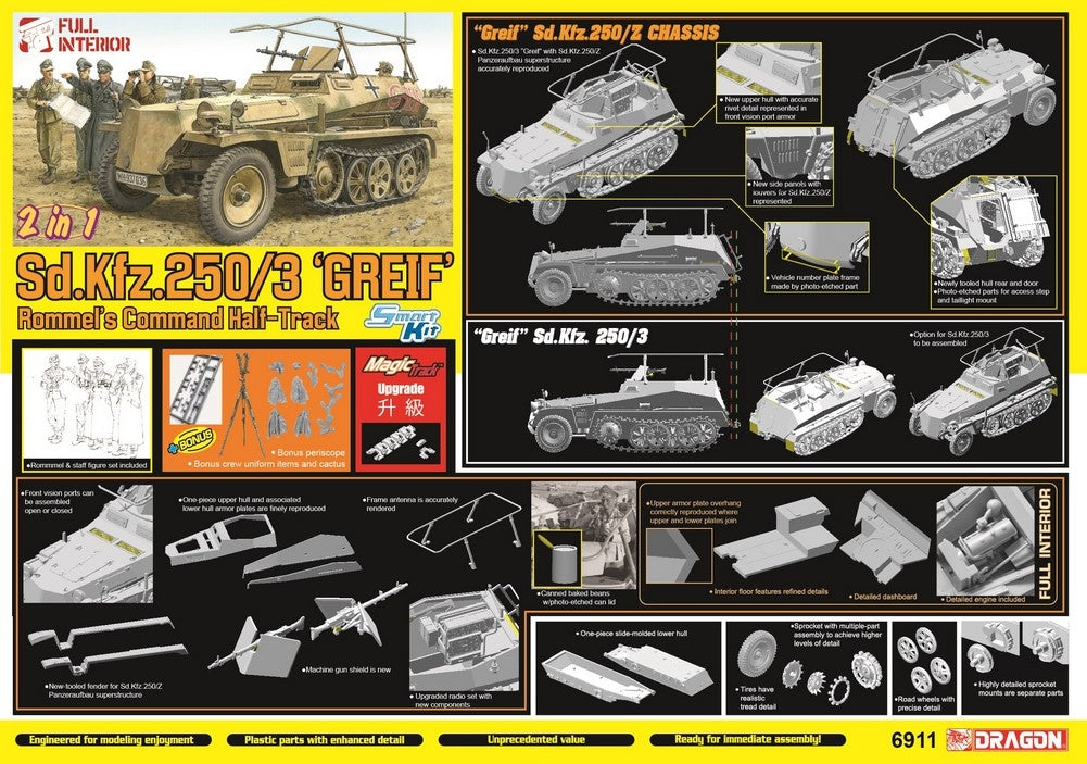 Dragon 6911 Sd.Kfz.250/3 &amp;quot;Greif&amp;quot; Rommel&amp;#39;s Command Half-Track / Z Chassis 1/35