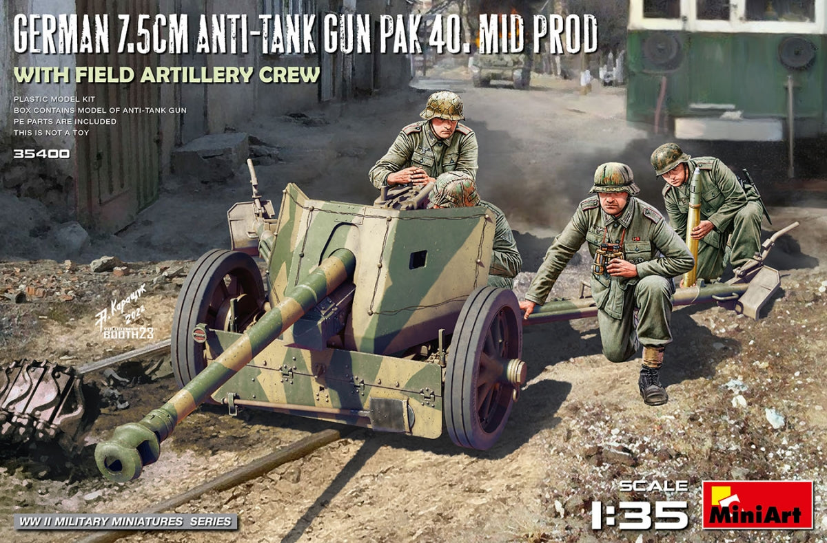 MiniArt 35400 Canon antichar allemand de 7,5 cm PAK 40. Production moyenne avec équipe d'artillerie de campagne 1/35 