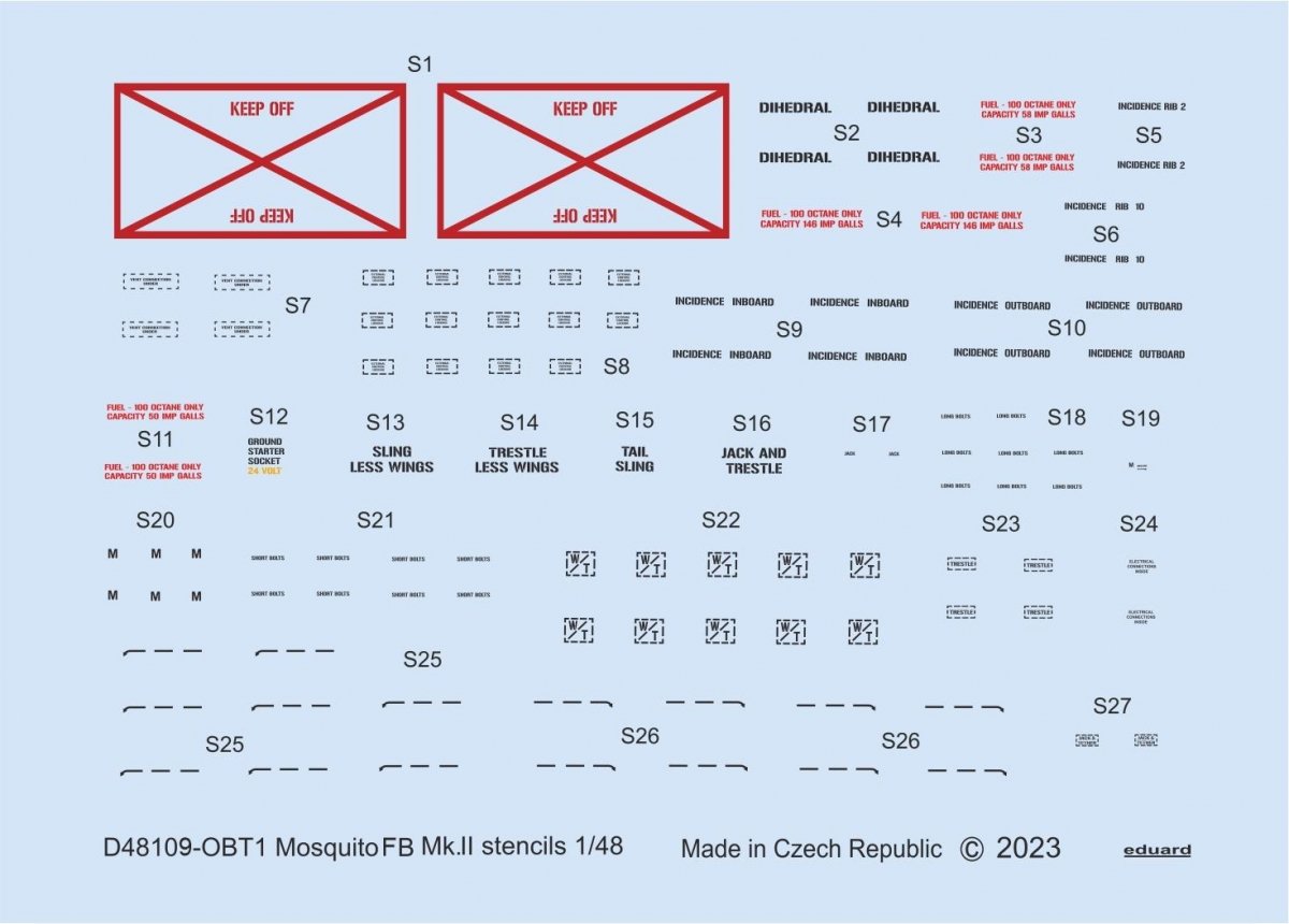 Eduard D48109 Mosquito FB Mk. II stencils TAMIYA 1/48