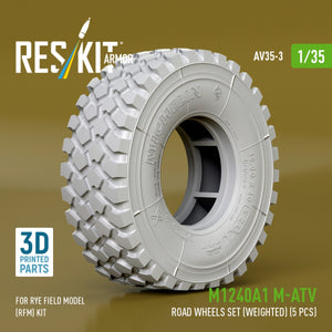 RESKIT AV35-0003 M1240A1 M-ATV road wheels set (weighted) (5 pcs) for Rye Field Model (RFM) kit (3D Printed) 1/35