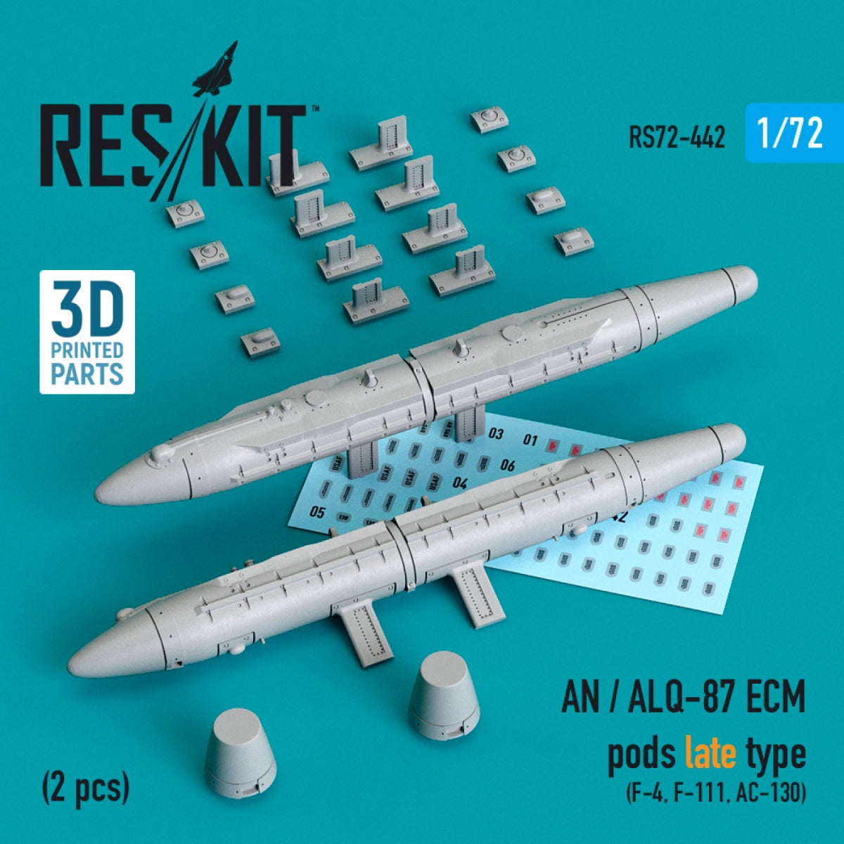 RESKIT RS72-0442 AN / ALQ-87 ECM PODS TYPE TARDIF (2 PIÈCES) (IMPRIMÉ EN 3D) 1/72
