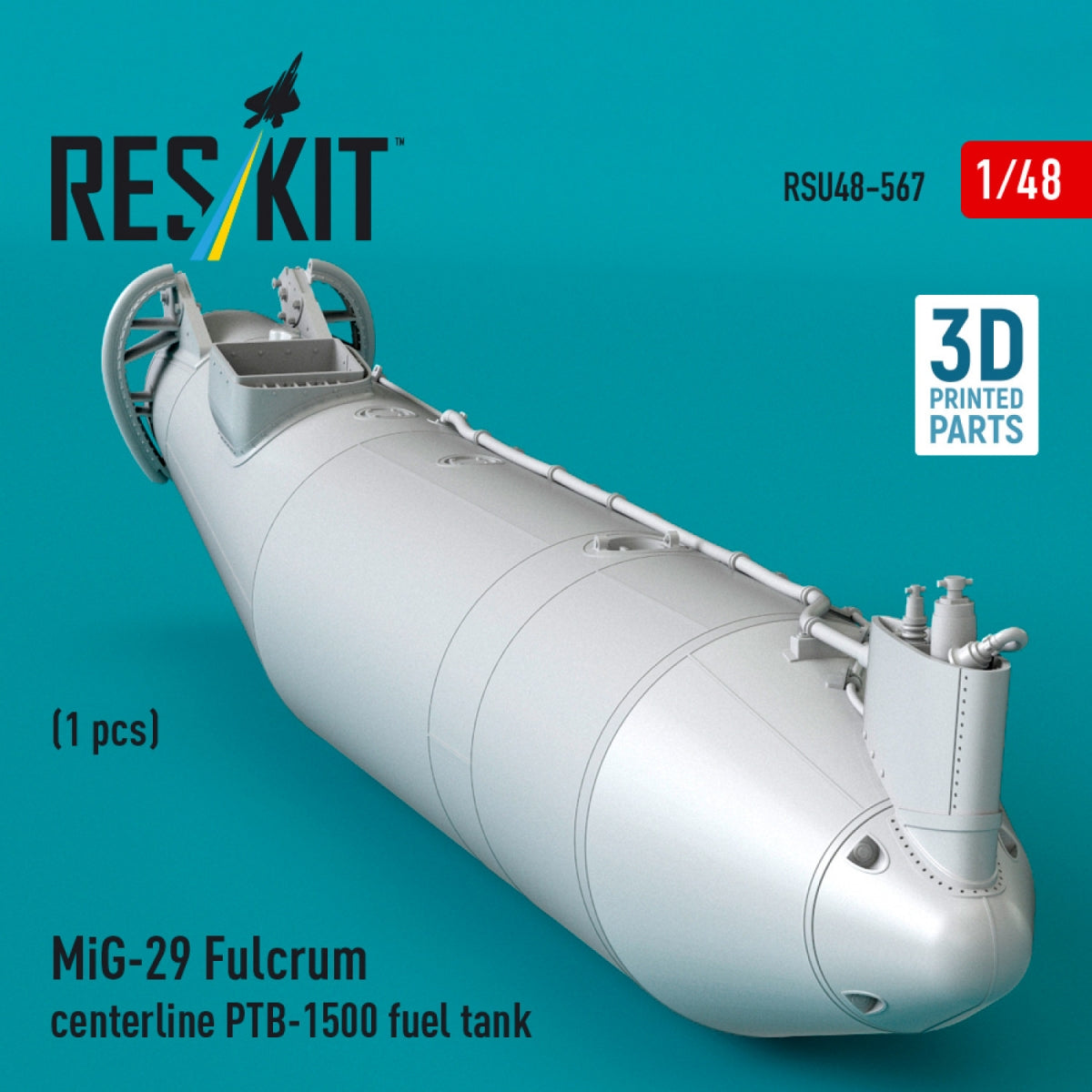 RESKIT RSU48-0567 MiG-29 Fulcrum centerline PTB-1500 fuel tank (1 pcs) (3D Printed) 1/48