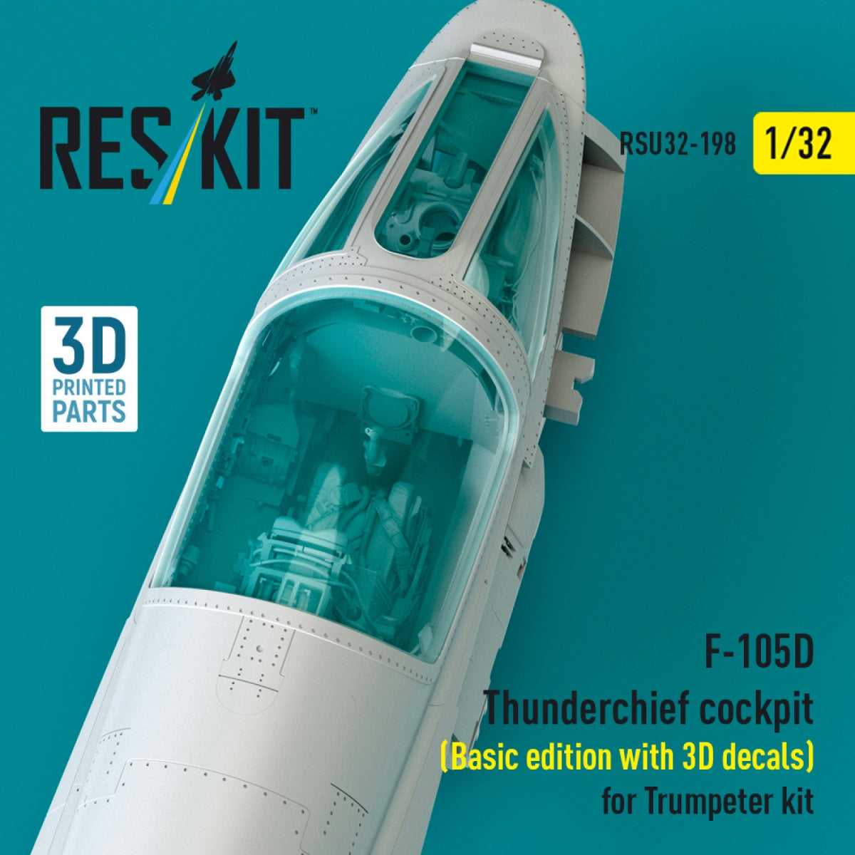 RESKIT RSU32-0198 F-105D Thunderchief cockpit (Basic edition with 3D decals) for Trumpeter kit (3D Printed) 1/32