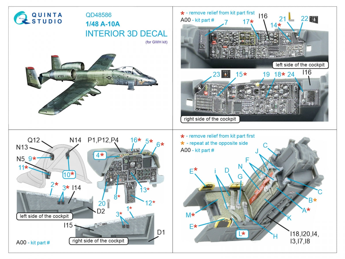 Quinta Studio QD48586 A-10A Warthog 3D-Printed &amp;amp; coloured Interior on decal paper (GWH) 1/48 – immagine 14