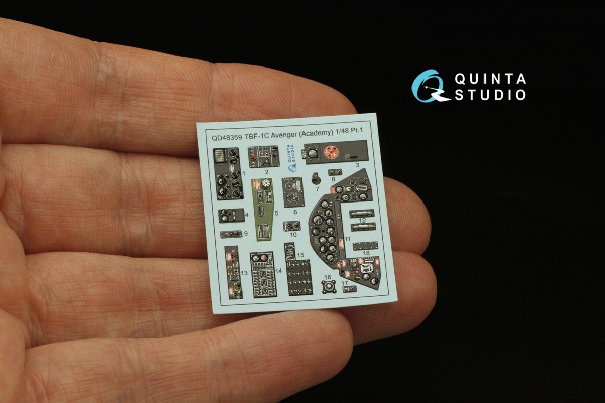 Quinta Studio QD48359 TBF-1 Avenger 3D-Printed &amp;amp; coloured Interior on decal paper (Academy) 1/48 – immagine 4