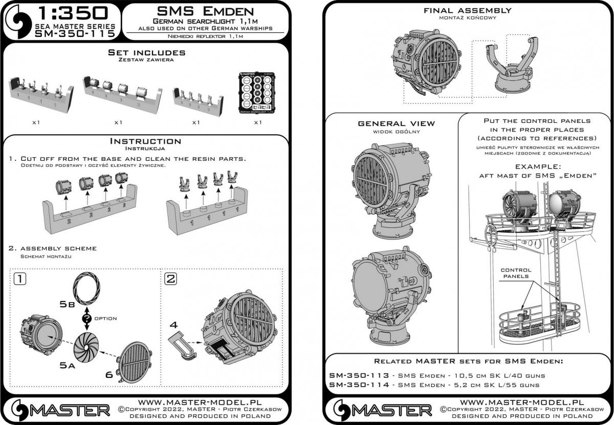 Master SM-350-115 SMS Emden - German searchlight 1,1m 1/350 – immagine 7