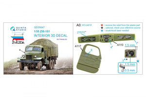 Quinta Studio QD35047 ZiS-151 3D-Printed &amp;amp; coloured Interior on decal paper (Zvezda) 1/35 – immagine 7