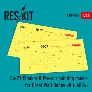 Masques de peinture prédécoupés RESKIT RSM48-0020 SU-27 pour kit GWH L4824 au 1/48