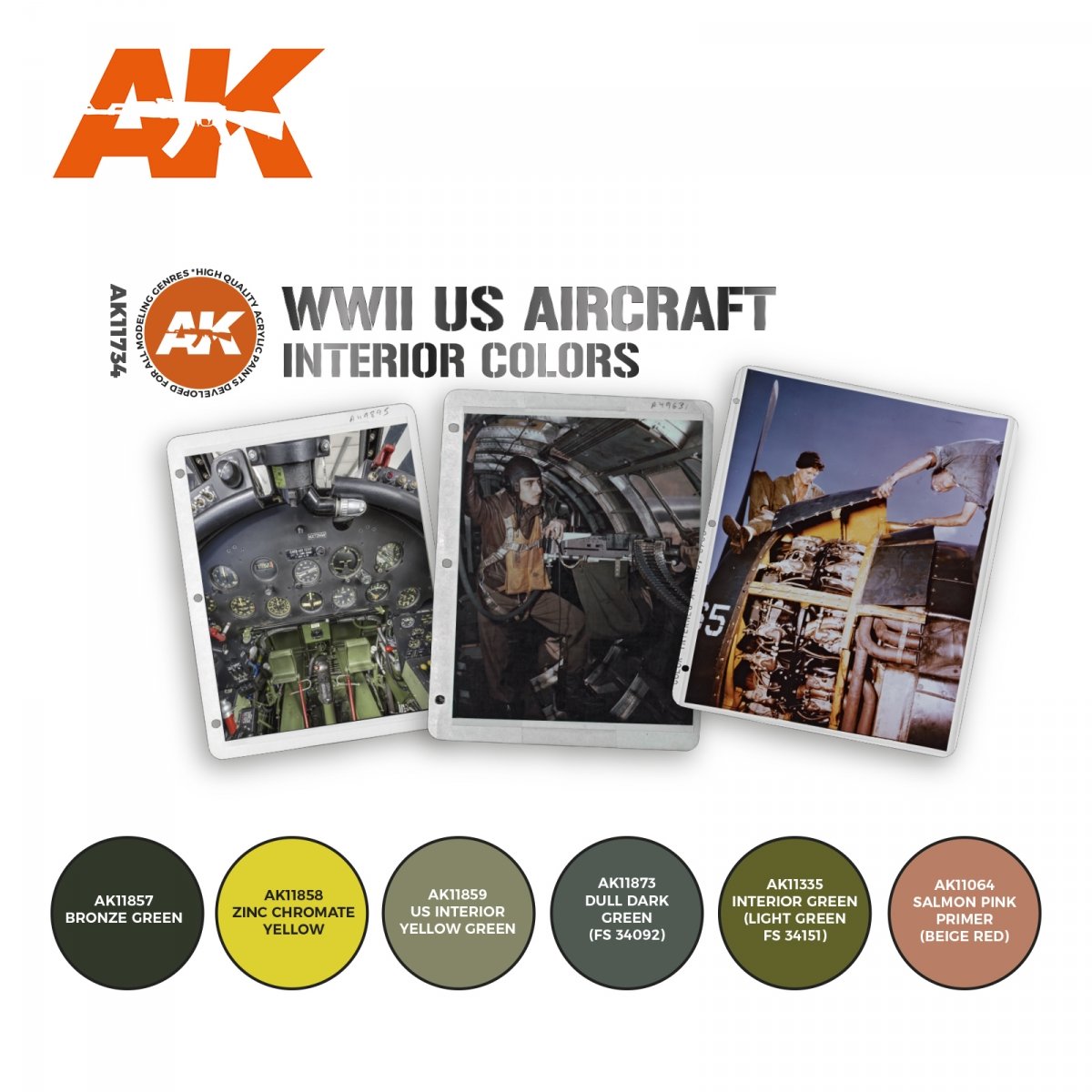 AK Interactive AK11734 WWII US AIRCRAFT INTERIOR COLORS 6x17 ml – immagine 2