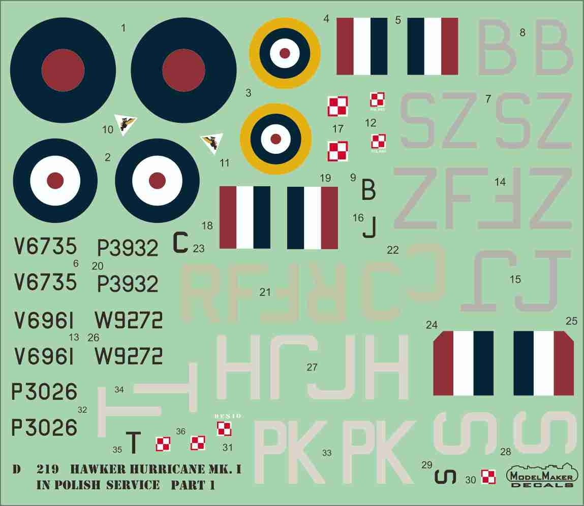 ModelMaker Decals D48219 Hawker Hurricane Mk.I in Polish service part 1 1/48 – immagine 2