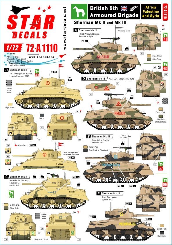 Star Decals 72-A1110 British 9th Armoured Division. Africa, Palestine and Syria 1/72