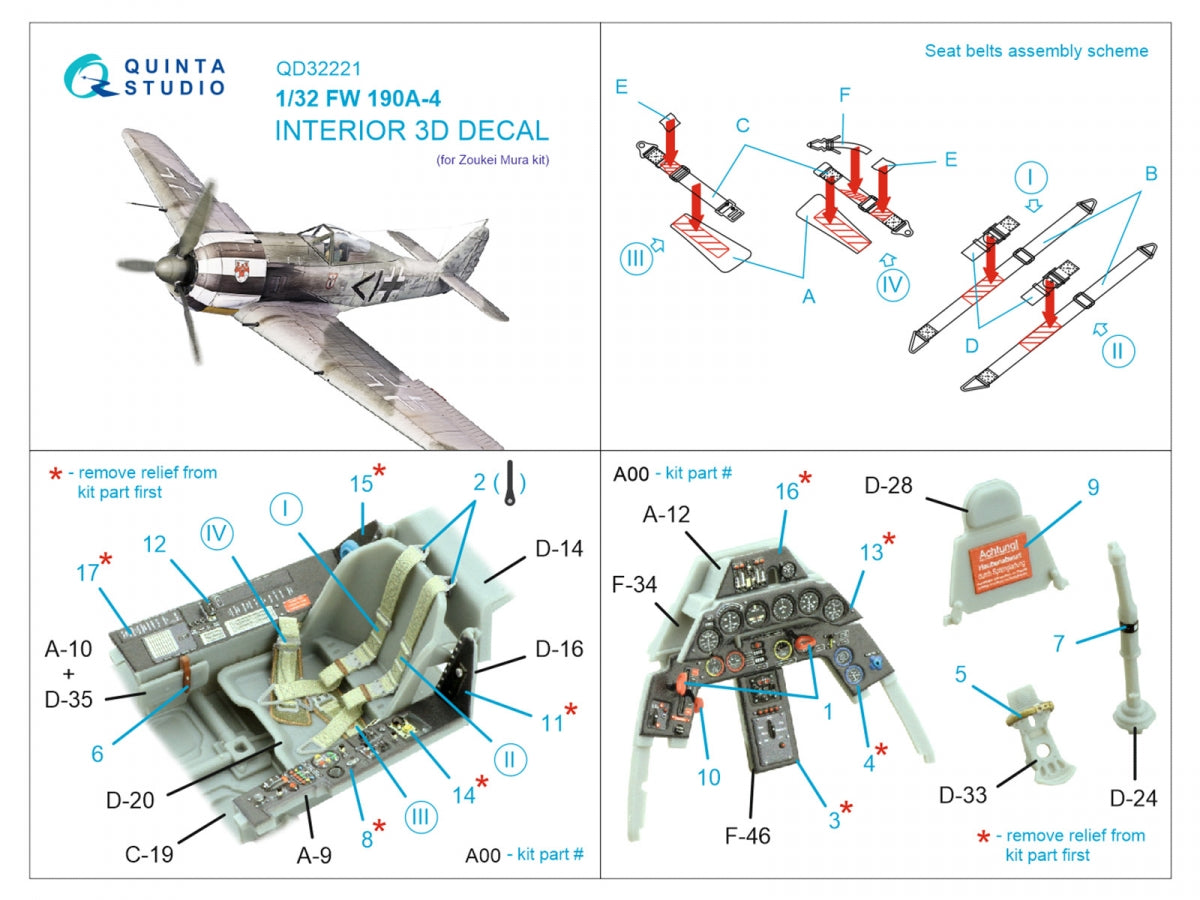 Quinta Studio QD32221 FW 190A-4 3D-Printed coloured Interior on decal paper (Zoukei Mura SWS) 1/32 – Bild 2