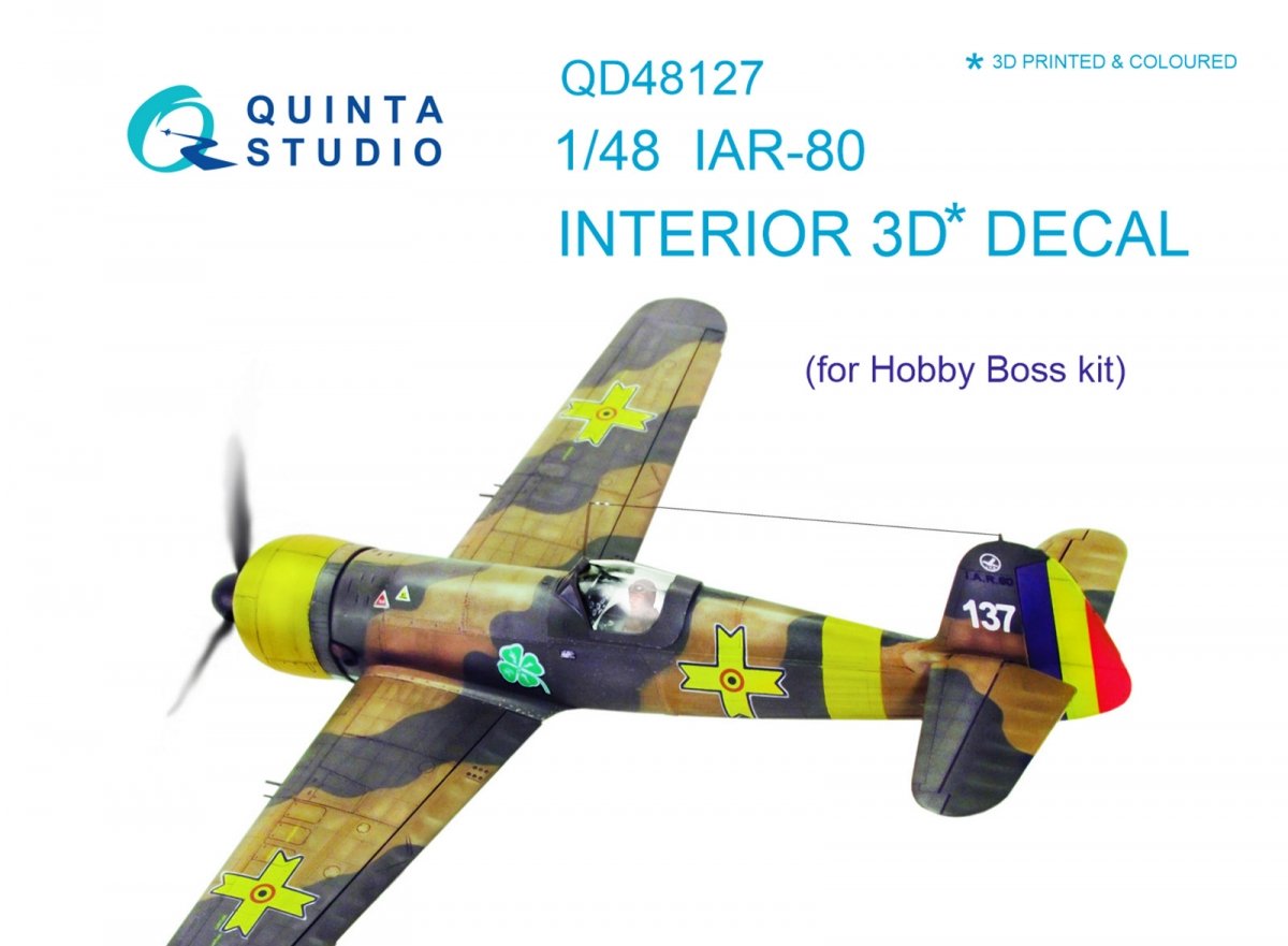 Intérieur imprimé en 3D et coloré sur papier décalcomanie Quinta Studio QD48127 IAR-80 (pour kit HobbyBoss) 1/48