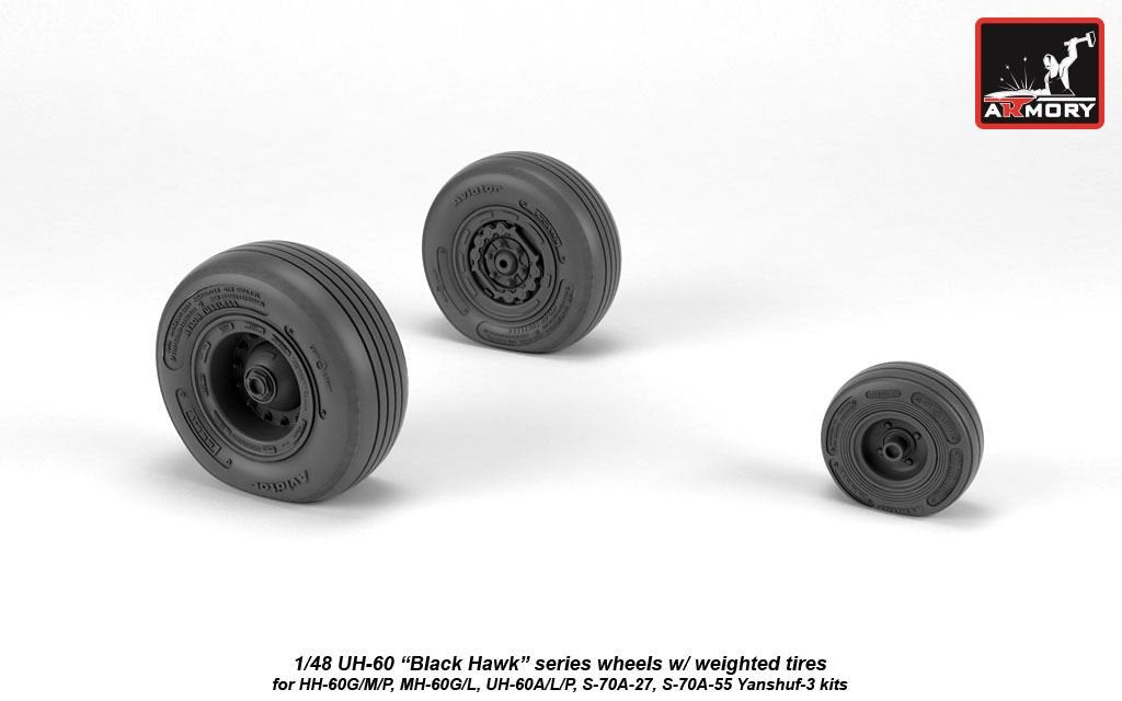 Armory Models AW48329 UH-60 Black Hawk wheels w/ weighted tires 1/48 – immagine 4
