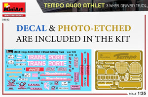 MiniArt 38032 TEMPO A400 ATHLET 3-WHEEL DELIVERY TRUCK 1/35 – immagine 2