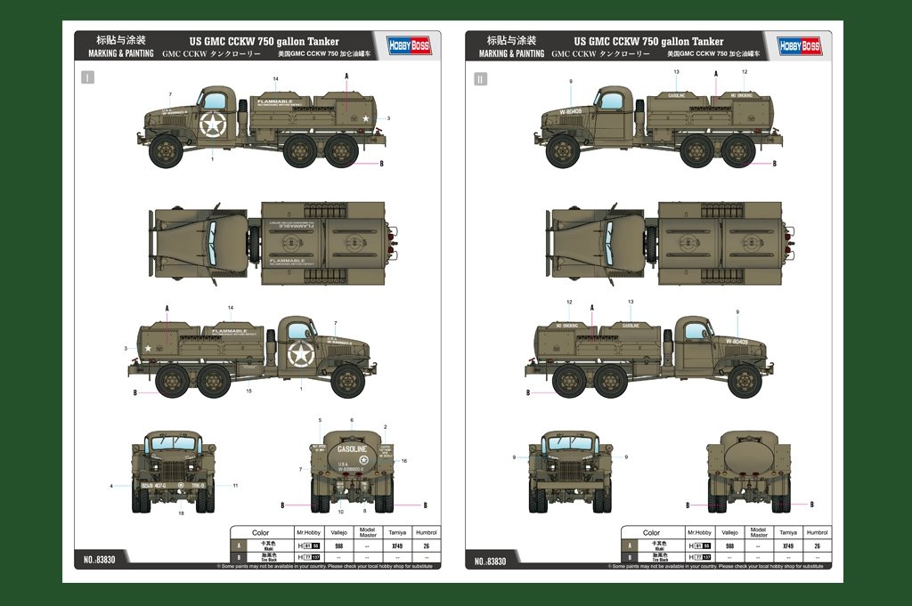 Hobby Boss 83830 US GMC CCKW 750 gallon Tanker 1/35 – immagine 2