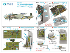 Quinta Studio QD+48379 Bristol Beaufort Mk.I 3D-Printed &amp;amp; coloured Interior on decal paper (ICM) (with 3D-printed resin parts) 1/48 – immagine 2