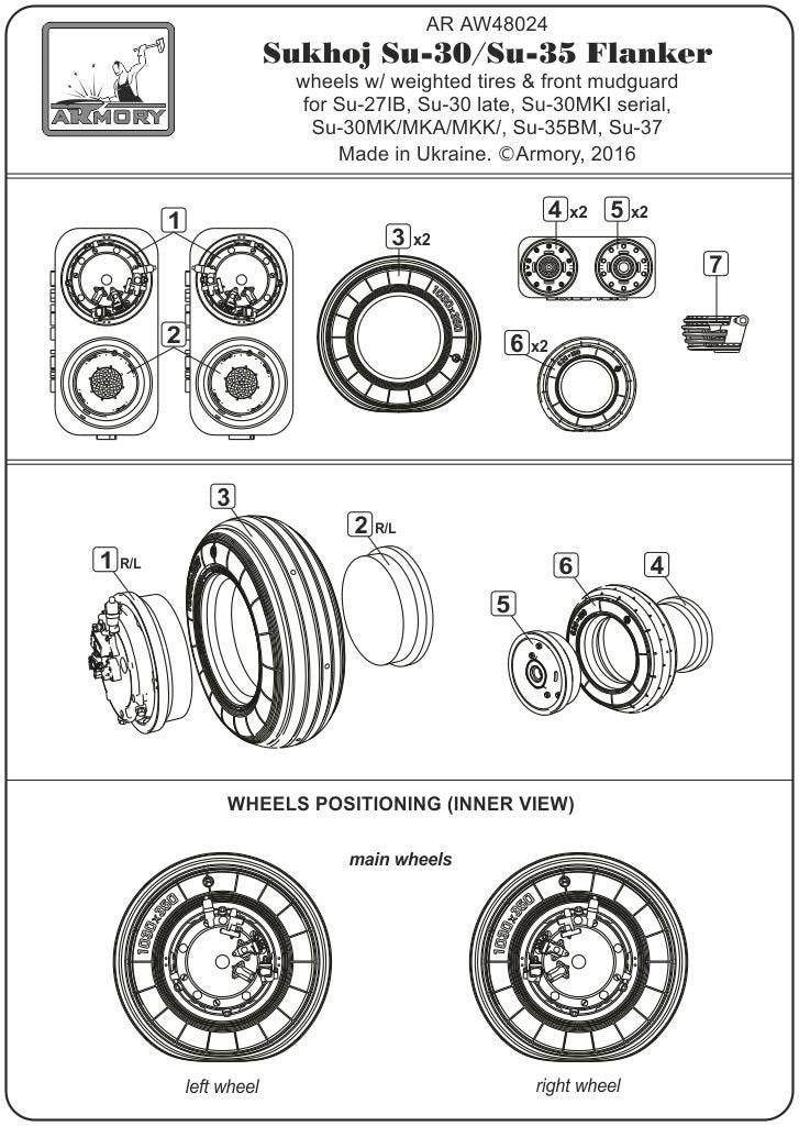 Armory Models AW48024 Sukhoj Su-30 / Su-35 wheels, weighted tires, front mudguard 1/48 – immagine 6