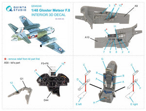 Quinta Studio QD48246 Meteor F.8 3D-Printed &amp;amp; coloured Interior on decal paper (Airfix) 1/48 – immagine 2