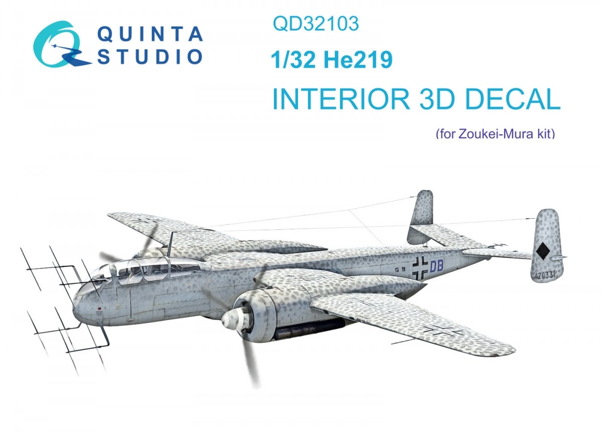 Quinta Studio QD32103 He 219 3D-Printed &amp; colored Interior on decal paper ( ZM SWS ) 1/32