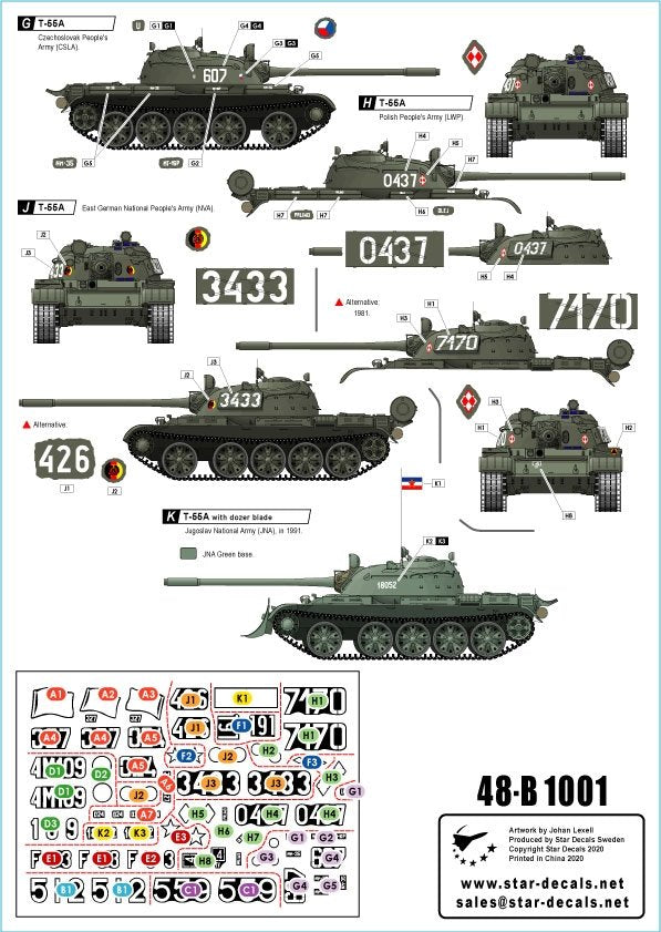 Star Decals 48-B1001 Chars T-55A 1. Guerre froide. Armée soviétique (infanterie de terre et de marine), Pologne, Hongrie, Tchécoslovaquie, Allemagne (RDA), Roumanie et Yougoslavie 1/48 – image 2