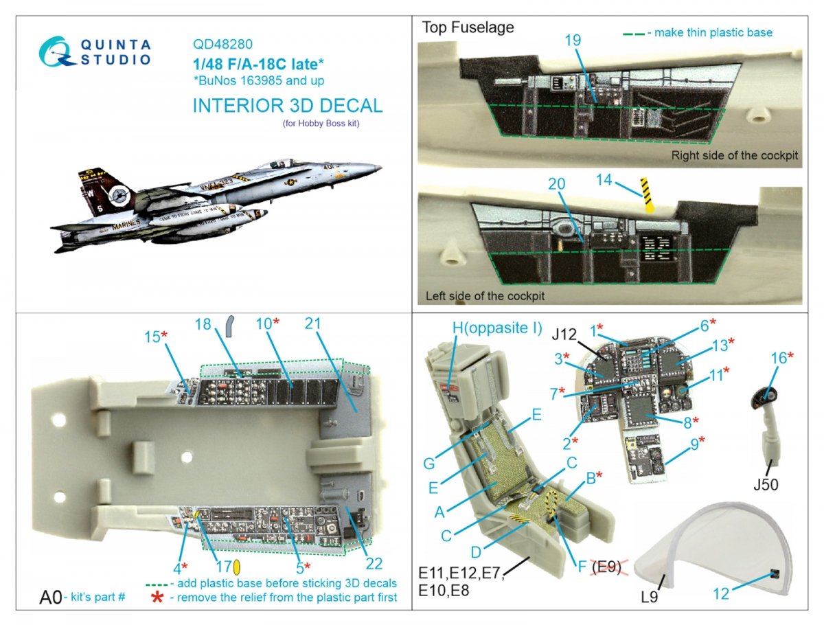 Quinta Studio QD48280 F/A-18C late 3D-Printed &amp;amp; coloured Interior on decal paper (HobbyBoss) 1/48 – immagine 2