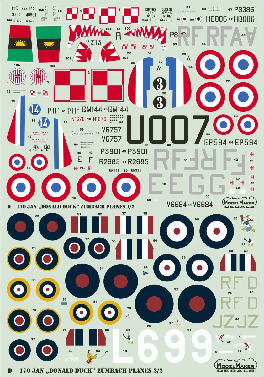 ModelMaker Decals D48170 Jan &amp;quot;Donald Duck&amp;quot; Zumbach Planes 1/48 – immagine 2