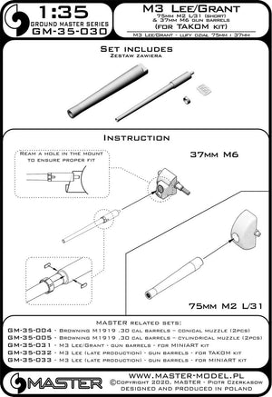 Master GM-35-030 M3 Lee/Grant - weapon barrels for the Takom 1/35 kit – image 4