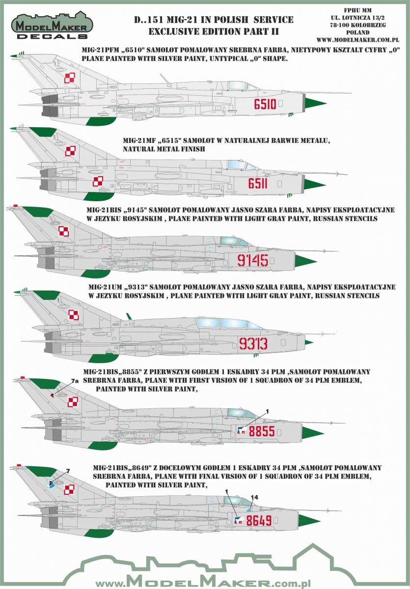 ModelMaker Decals D48151 MiG-21 in Polish service exclusive edition part II 1/48 – immagine 2