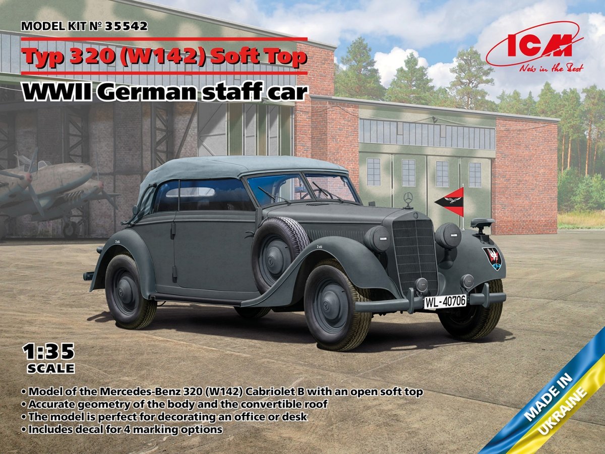 ICM 35542 Typ 320 (W142) Voiture d'état-major allemande décapotable de la Seconde Guerre mondiale, échelle 1/35