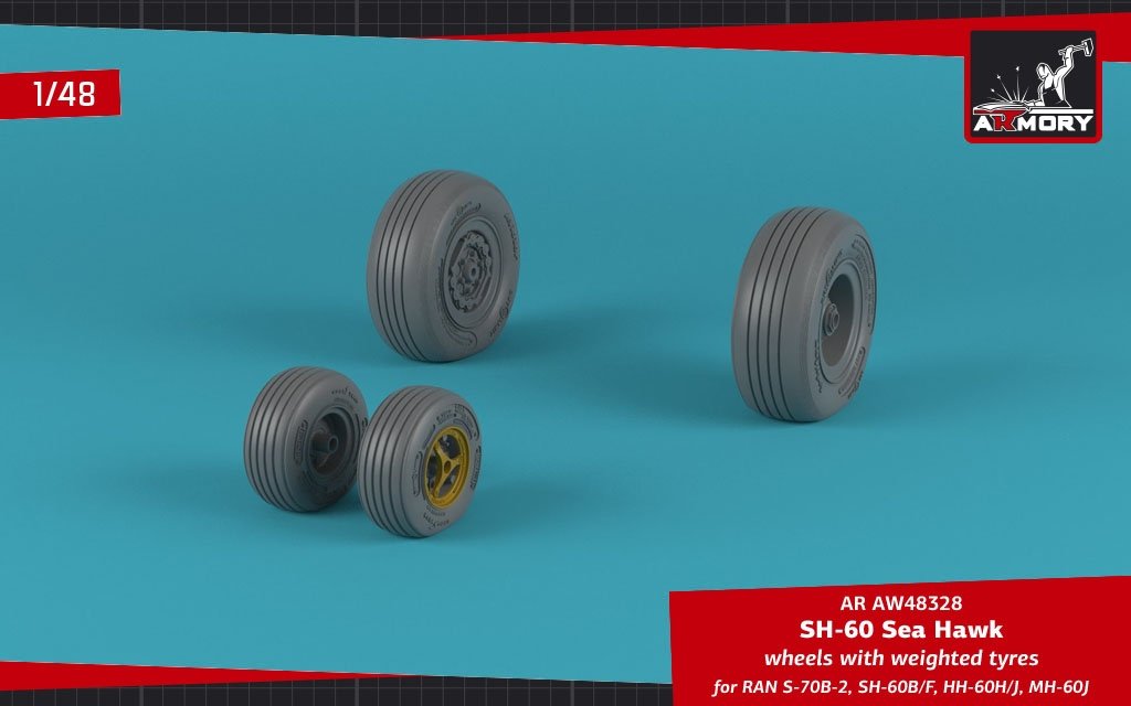 Armory Models AW48328 SH-60 Seahawk wheels w/ weighted tires 1/48 – immagine 3