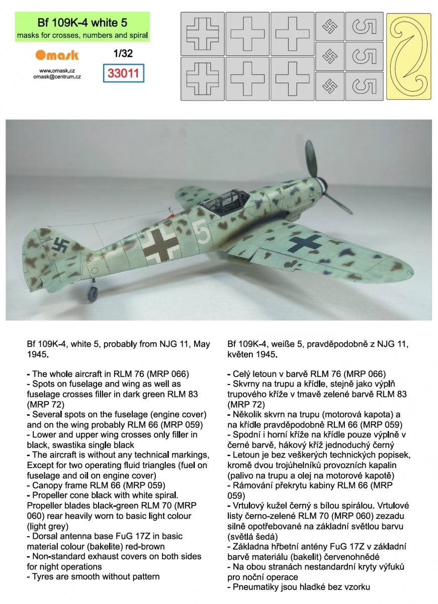 Omask 33011 Bf 109K-4 white 5 (masks for crosses, numbers and spiral) 1/32 – immagine 2