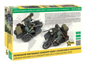 Zvezda 3717 German Motocycle Zündapp K800 with sidecar and crew 1/35 – immagine 2