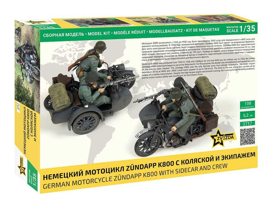 Zvezda 3717 German Motocycle Zündapp K800 with sidecar and crew 1/35 – immagine 2