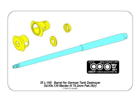 Aber 35L-168 76.2mm Pak 36(r) barrel for the German Marder III (Sd.Kfz. 139) tank destroyer 1/35 – image 2