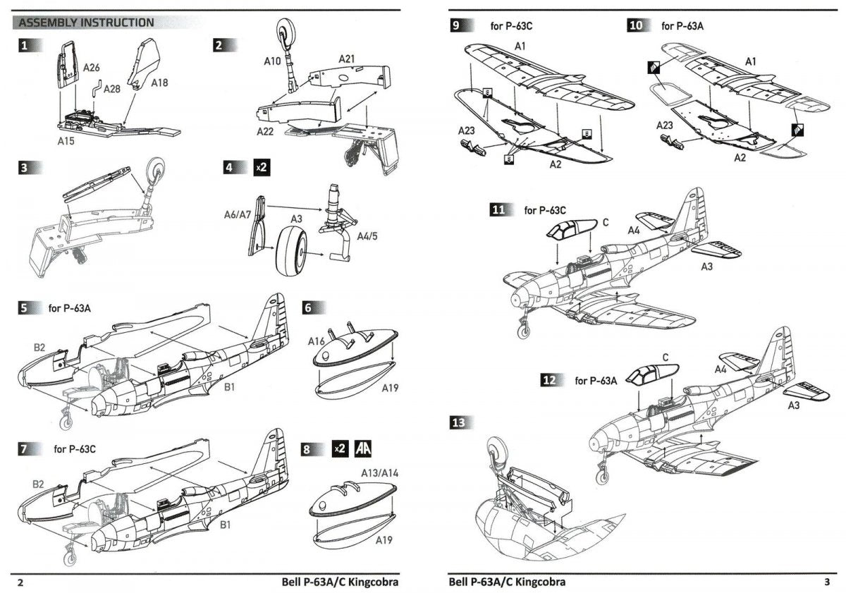Dora Wings 14401 BELL P-63A P-63C KINGCOBRA Fighter DOUBLE KIT 1/144 – immagine 3