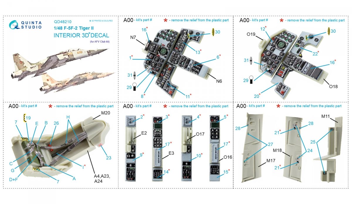 Quinta Studio QD48210 F-5F-2 3D-Printed &amp;amp; coloured Interior on decal paper (AFV club) 1/48 – immagine 11