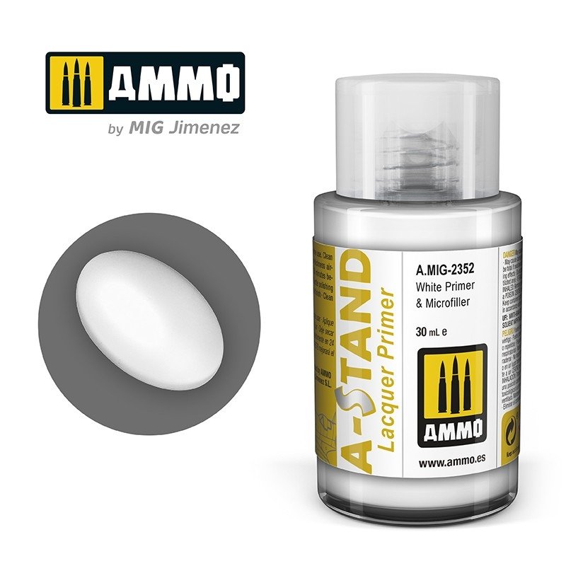 Ammo of Mig 2352 A-STAND Apprêt blanc et micro-remplissage 30 ml