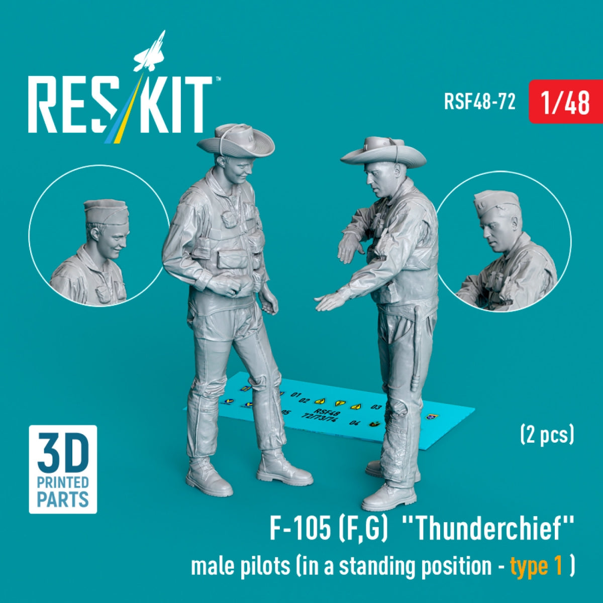RESKIT RSF48-0072 F-105 (F, G) "Thunderchief" male pilots (in a standing position - type 1) (2 pcs) (3D Printed) 1/48