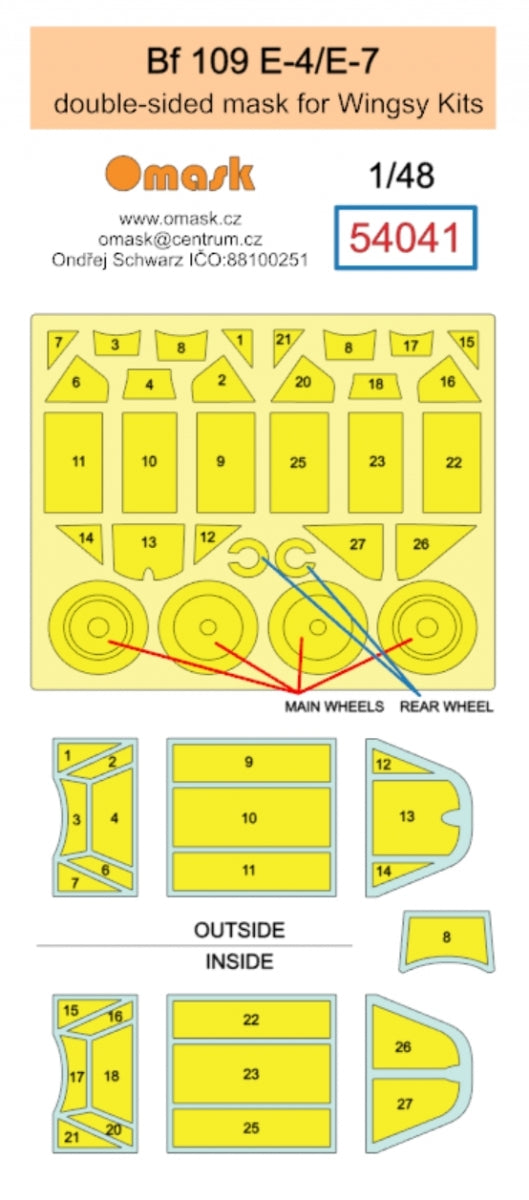 Omask 54041 Bf 109 E-4 / E-7 double-sided mask (for Wingsy Kits) 1/48 – zdjęcie 2