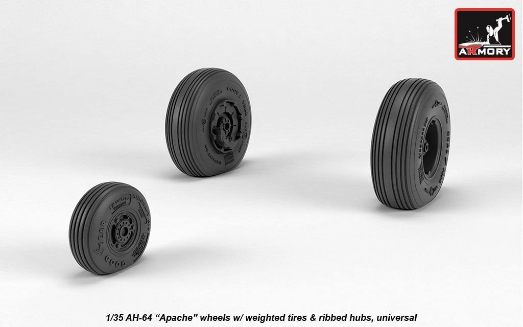 Armory Models AW35305 AH-64 Apache wheels w/ weighted tires, ribbed hubs 1/35 – immagine 2