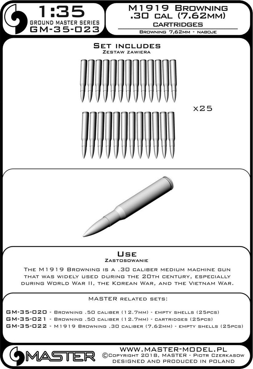 Master GM-35-023 M1919 Browning calibre .30 (7,62 mm) - cartouches (25 pièces) 1/35 – image 4