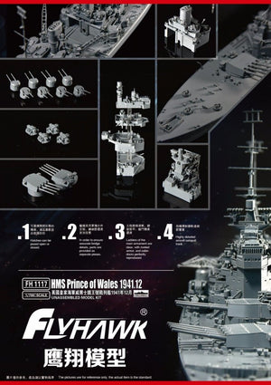 FlyHawk Model FH1117 HMS Prince of Wales Battleship Dec. 1941 1/700 – immagine 4