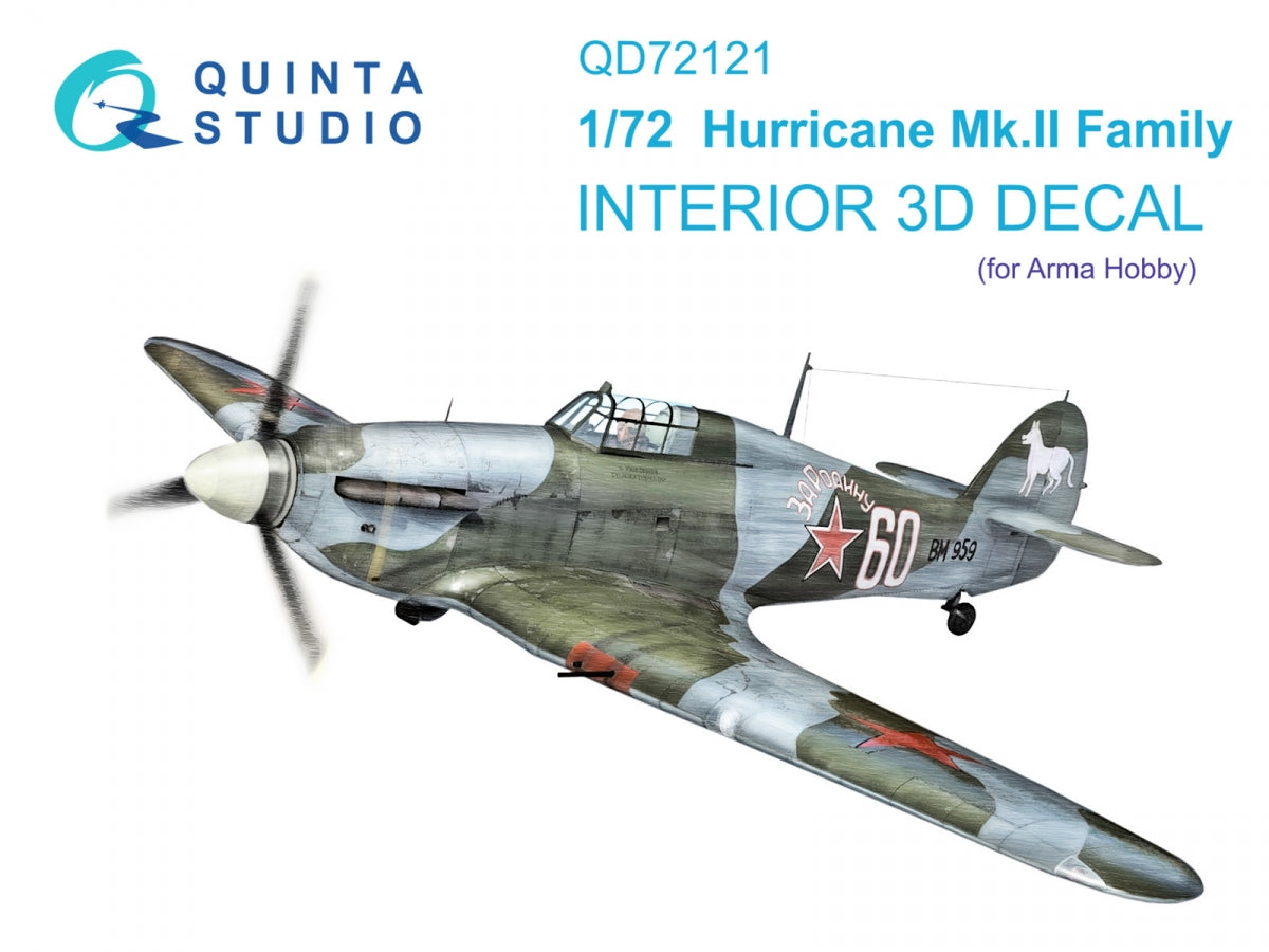Quinta Studio QD72121 Hurricane Mk.II family 3D-Printed coloured Interior on decal paper (Arma Hobby) 1/72
