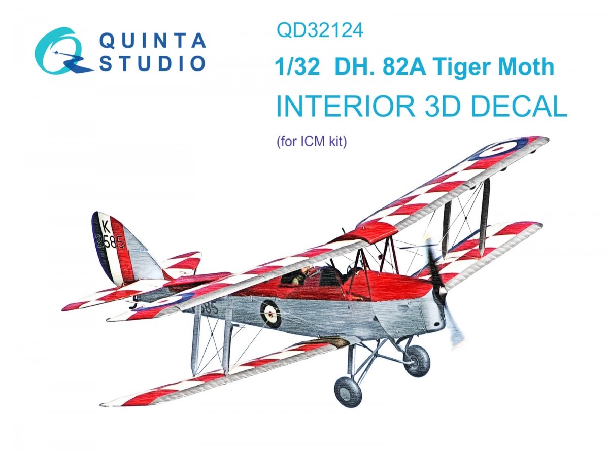 Quinta Studio QD32124 DH 82A Tiger Moth 3D-Printed & coloured Interior on decal paper (ICM) 1/32