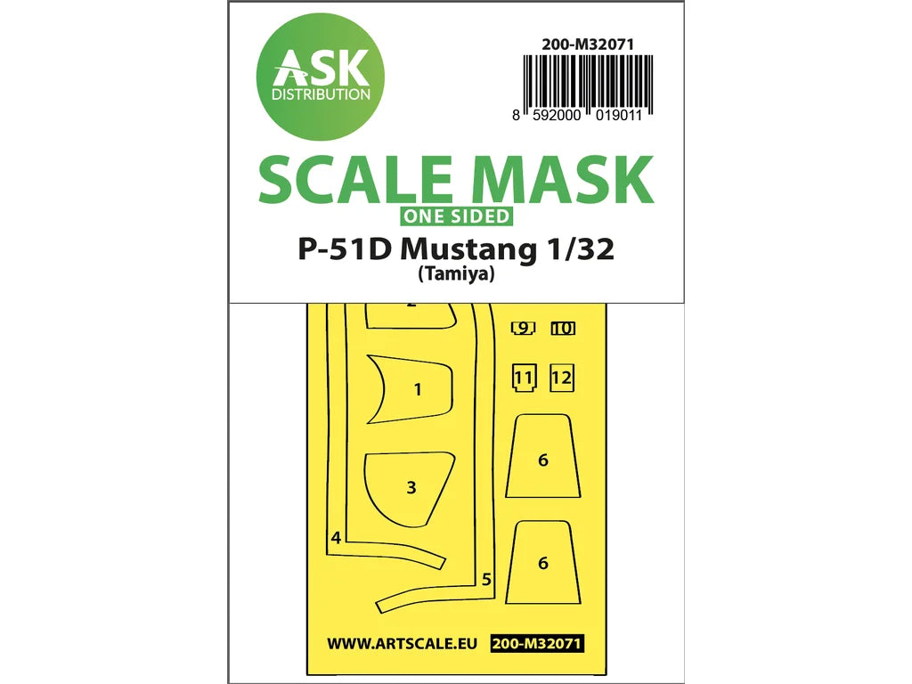 Art Scale Kit M32071 P-51D Mustang One-Sided Fit Mask for Tamiya 1/32