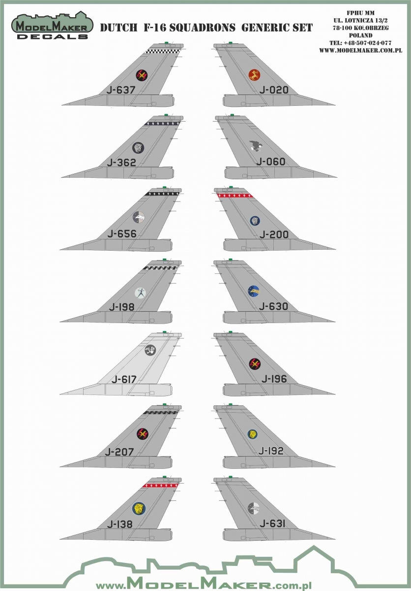 ModelMaker Decals D48164 Dutch F-16 Squadrons - generic set 1/48