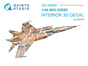 Quinta Studio QD+48559 MiG-25RBF 3D-Printed &amp;amp; coloured Interior on decal paper (ICM) (with 3D-printed resin parts) 1/48